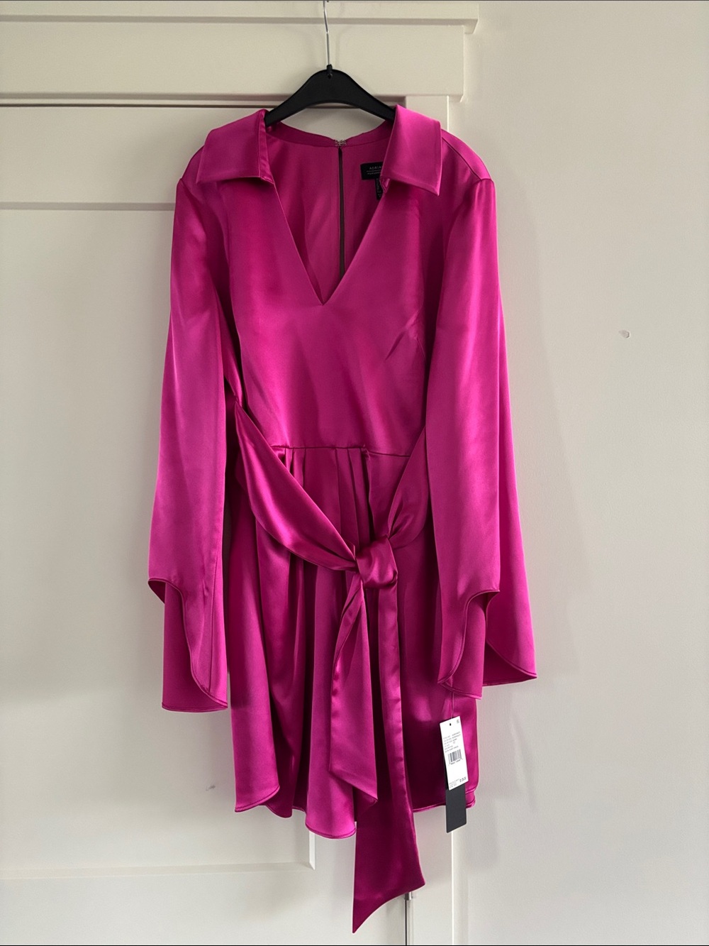 Adrianna Papell Fuchsia Satin V-Neck Tie-Waist Romper